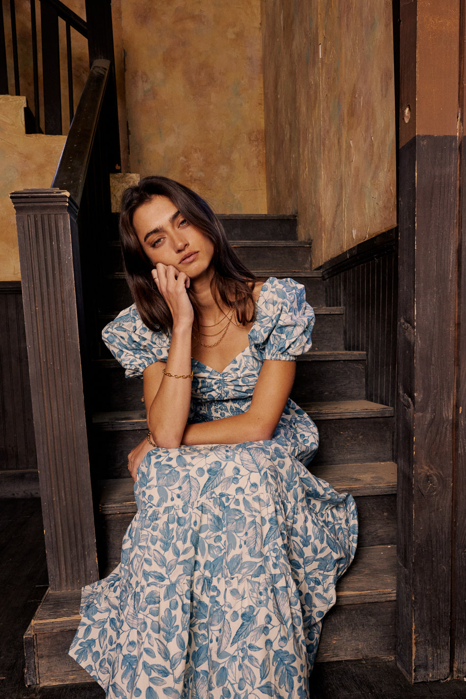Robbie Floral Midi Dress in Blue - FINAL SALE