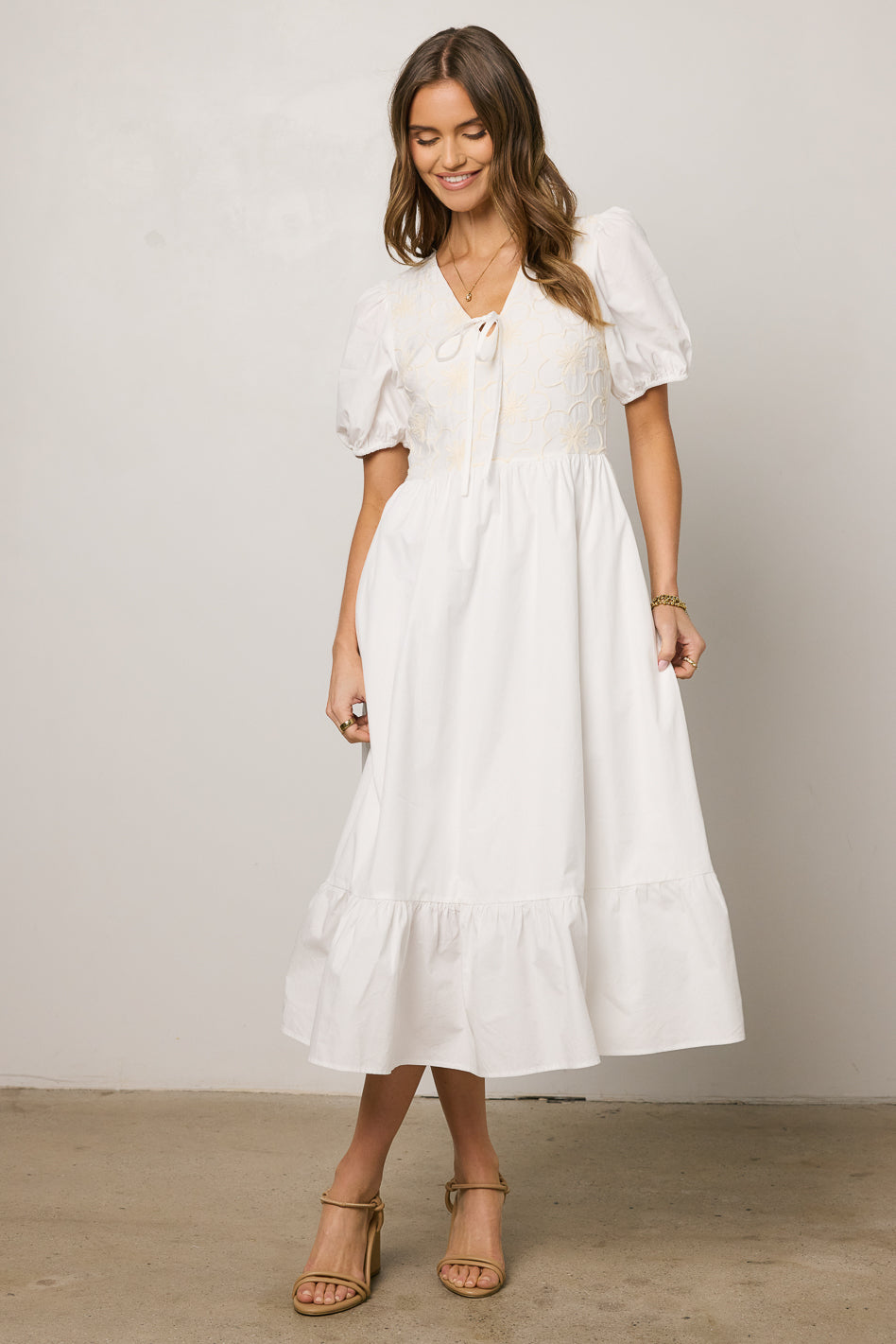 Jozette Floral Midi Dress in Off White - FINAL SALE