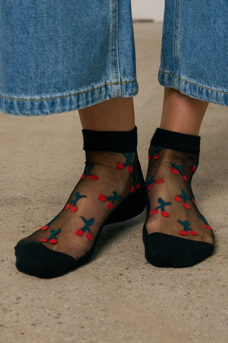 Sheer Cherry Socks in Black