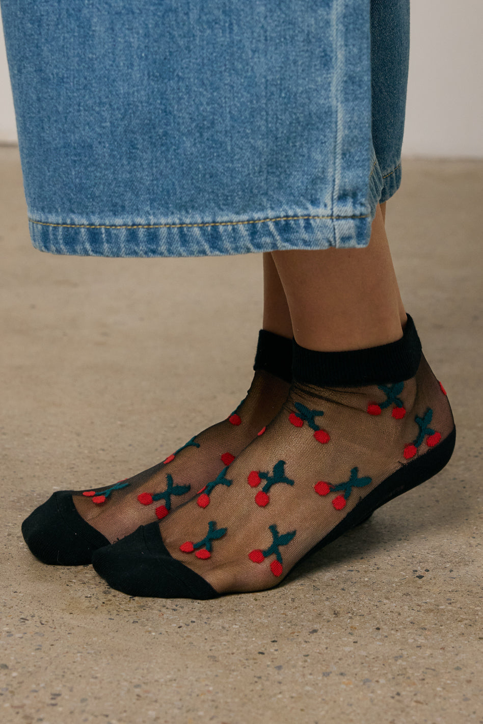 Sheer Cherry Socks in Black