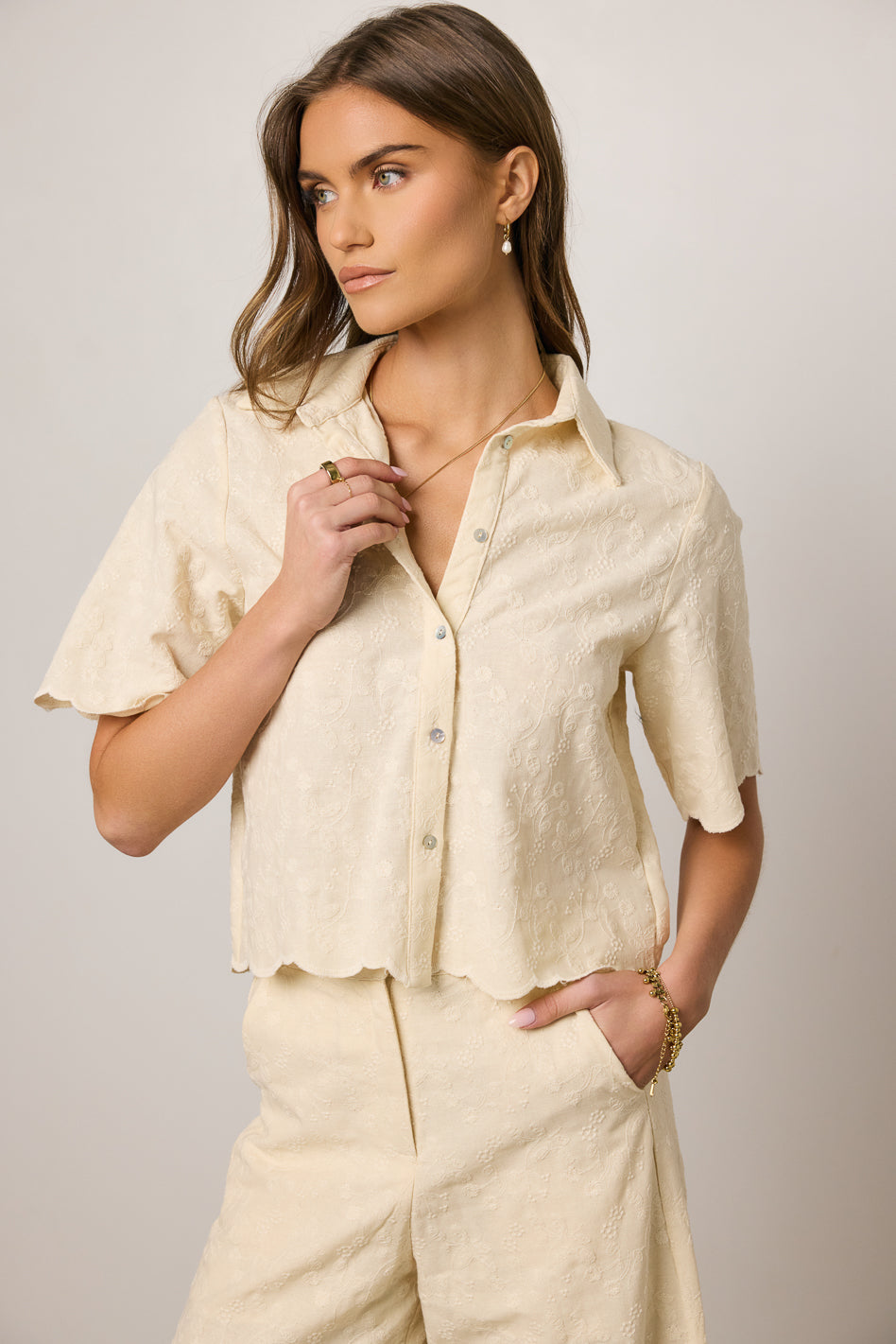 Perrie Floral Button Up in Cream - FINAL SALE