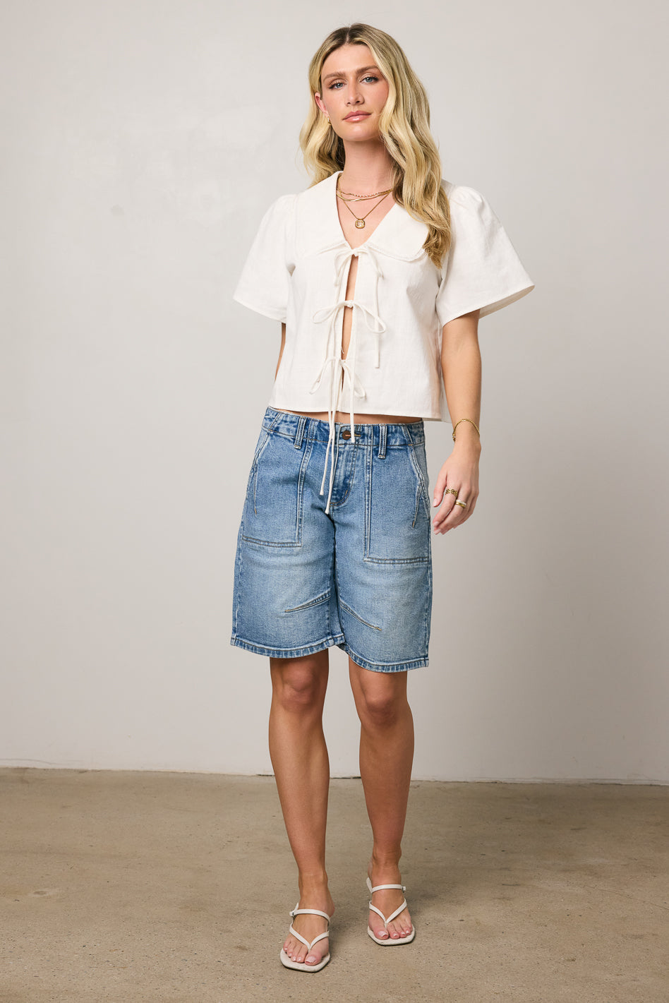 Ethan Tie Front Blouse in White - FINAL SALE