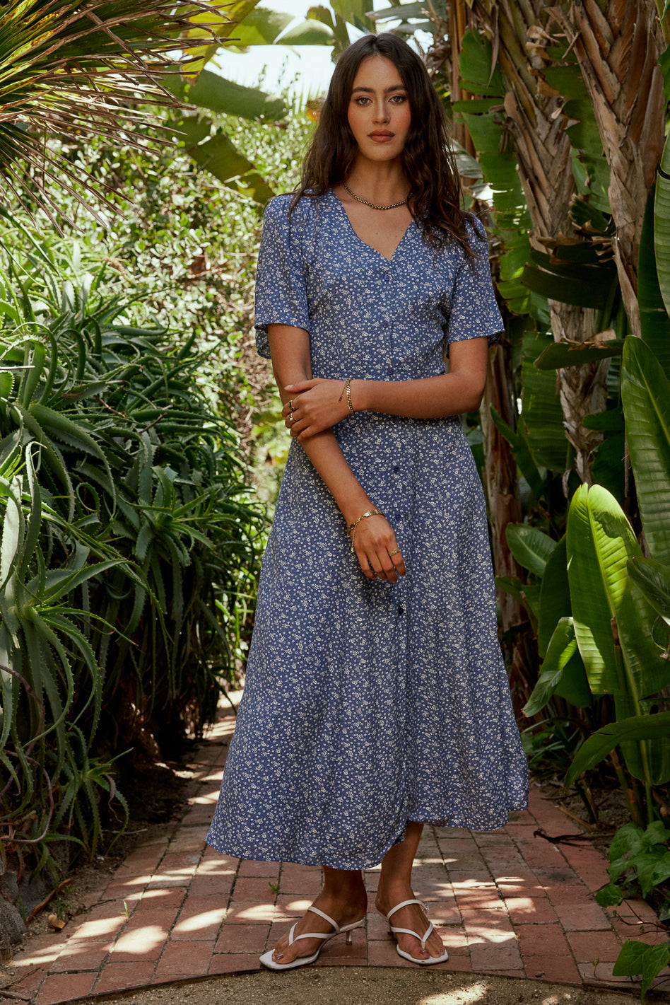 Ember Floral Midi Dress in Blue