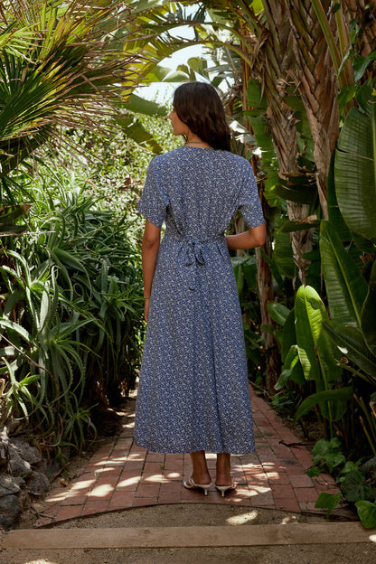 Ember Floral Midi Dress in Blue