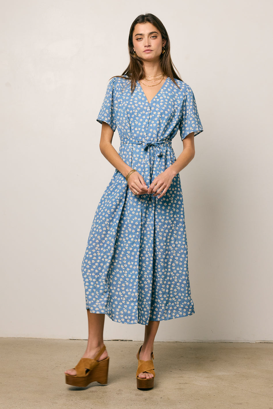 Malik Floral Midi Dress in Blue - FINAL SALE