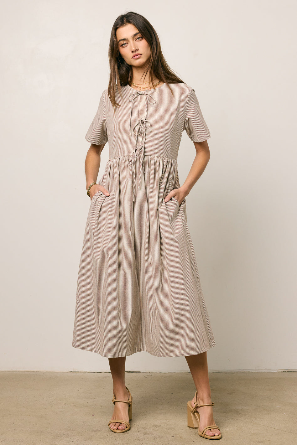 Narla Striped Midi Dress in Brown - FINAL SALE