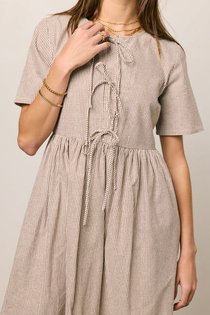 Narla Striped Midi Dress in Brown - FINAL SALE