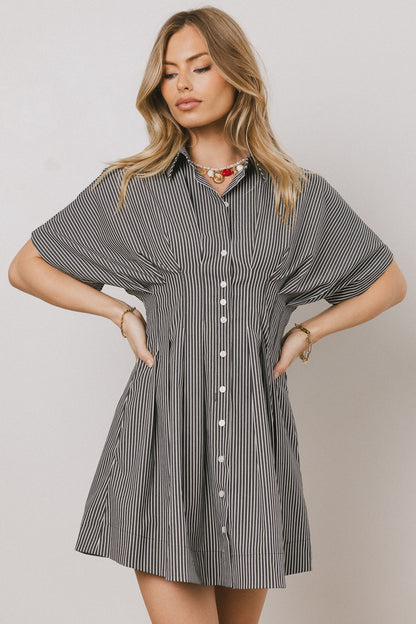 Erica Button Front Mini Dress in Grey - FINAL SALE