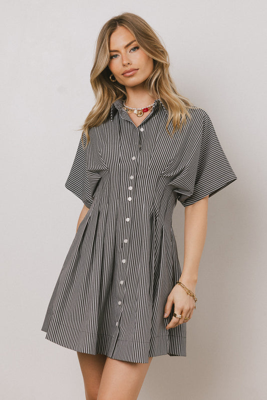 Erica Button Front Mini Dress in Grey - FINAL SALE