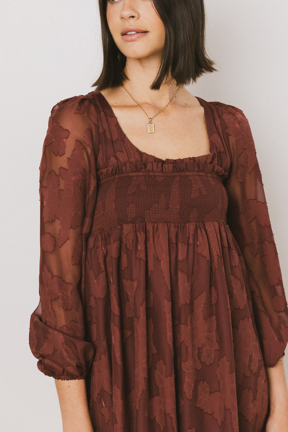Miles Smocked Mini Dress in Red-Brown - FINAL SALE