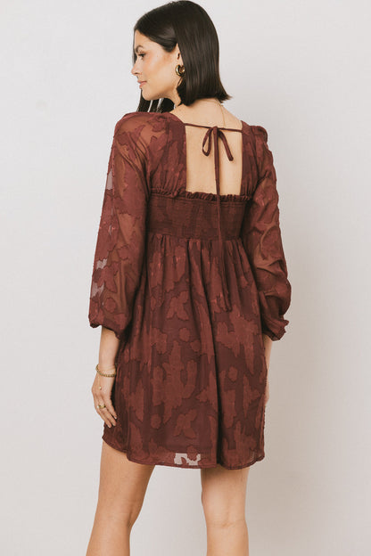 Miles Smocked Mini Dress in Red-Brown - FINAL SALE