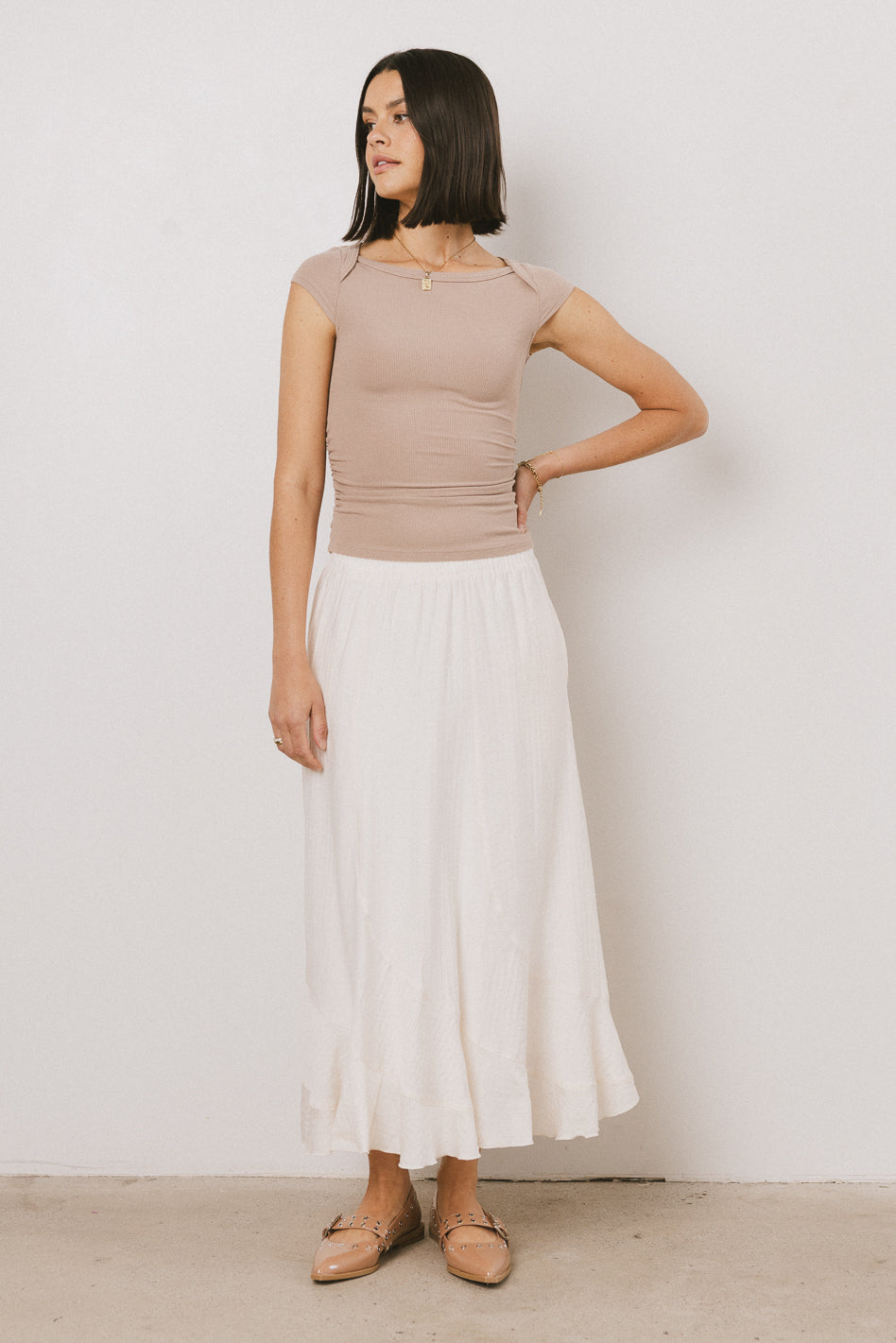 Leia Cap Sleeve Basic Top in Taupe - FINAL SALE