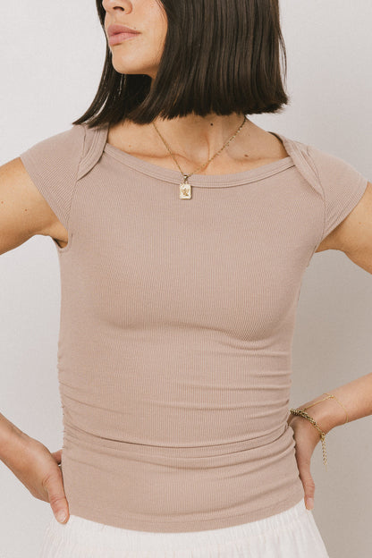 Leia Cap Sleeve Basic Top in Taupe - FINAL SALE