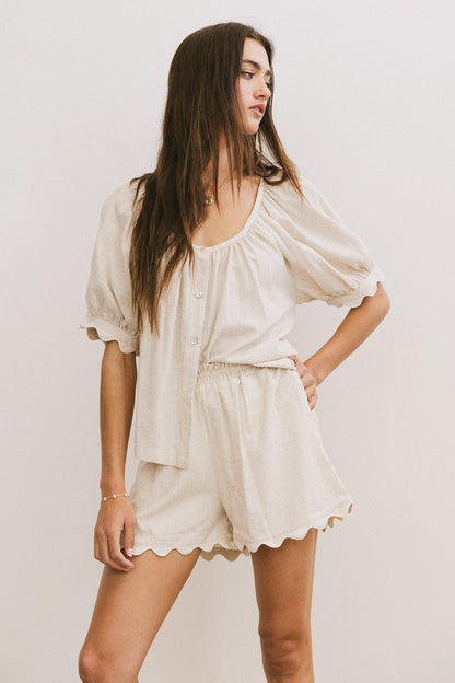 Owen Scalloped Shorts in Oatmeal - FINAL SALE