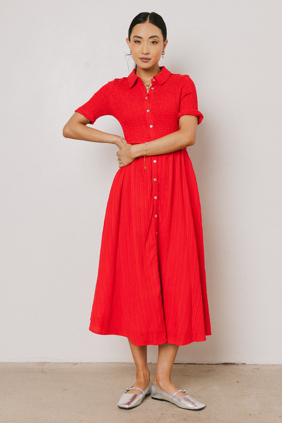 Nicole Smocked Maxi Dress in Red - FINAL SALE
