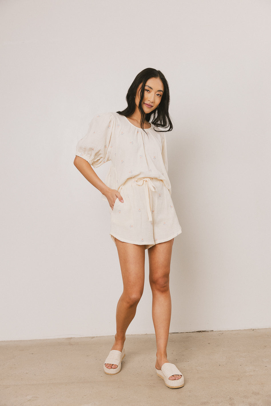 Elia Floral Shorts in Beige - FINAL SALE