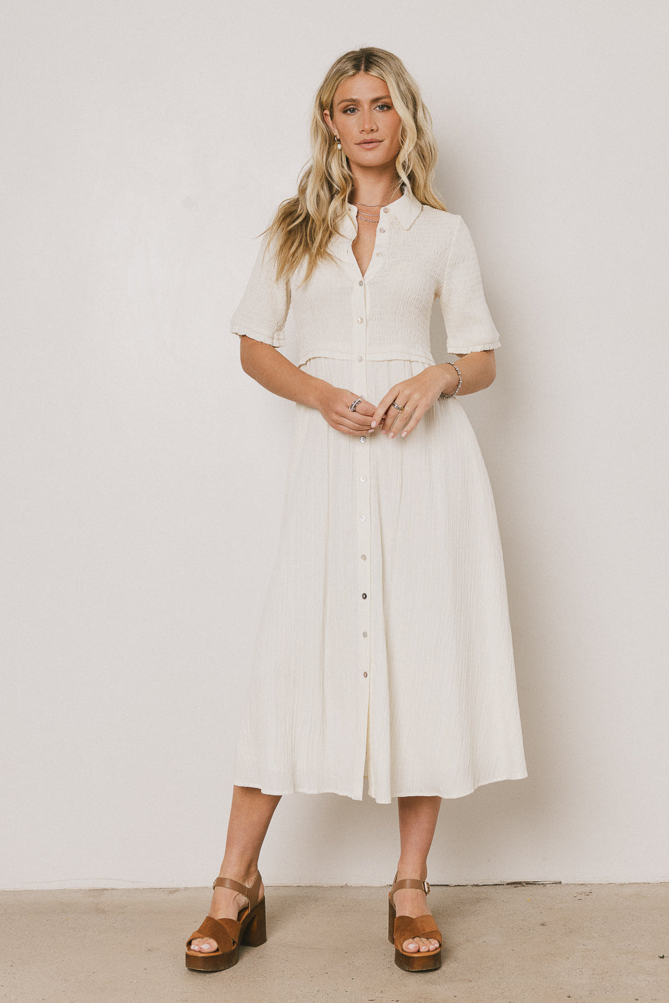 Nicole Smocked Maxi Dress in Cream - FINAL SALE