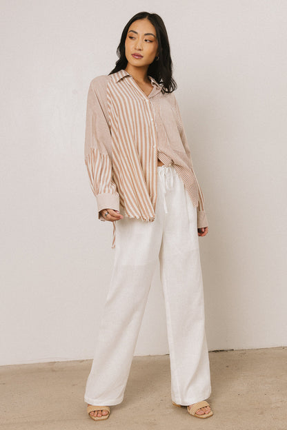 Gia Striped Button Up in Taupe - FINAL SALE