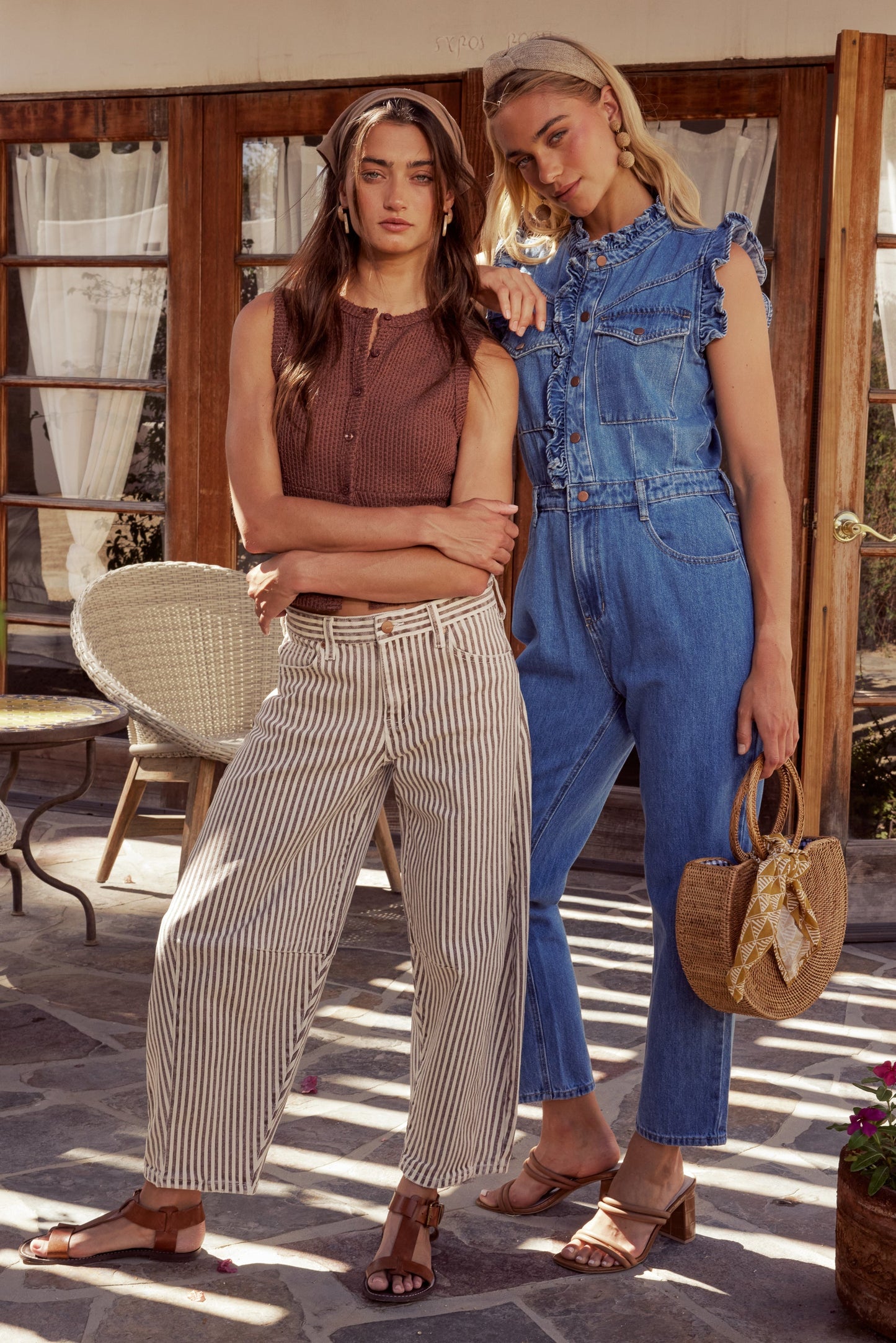Allison Striped Barrel Jeans in Brown - FINAL SALE
