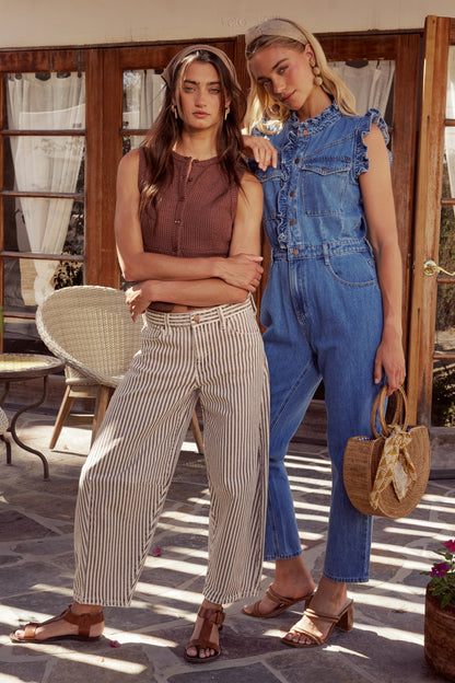 Allison Striped Barrel Jeans in Brown - FINAL SALE