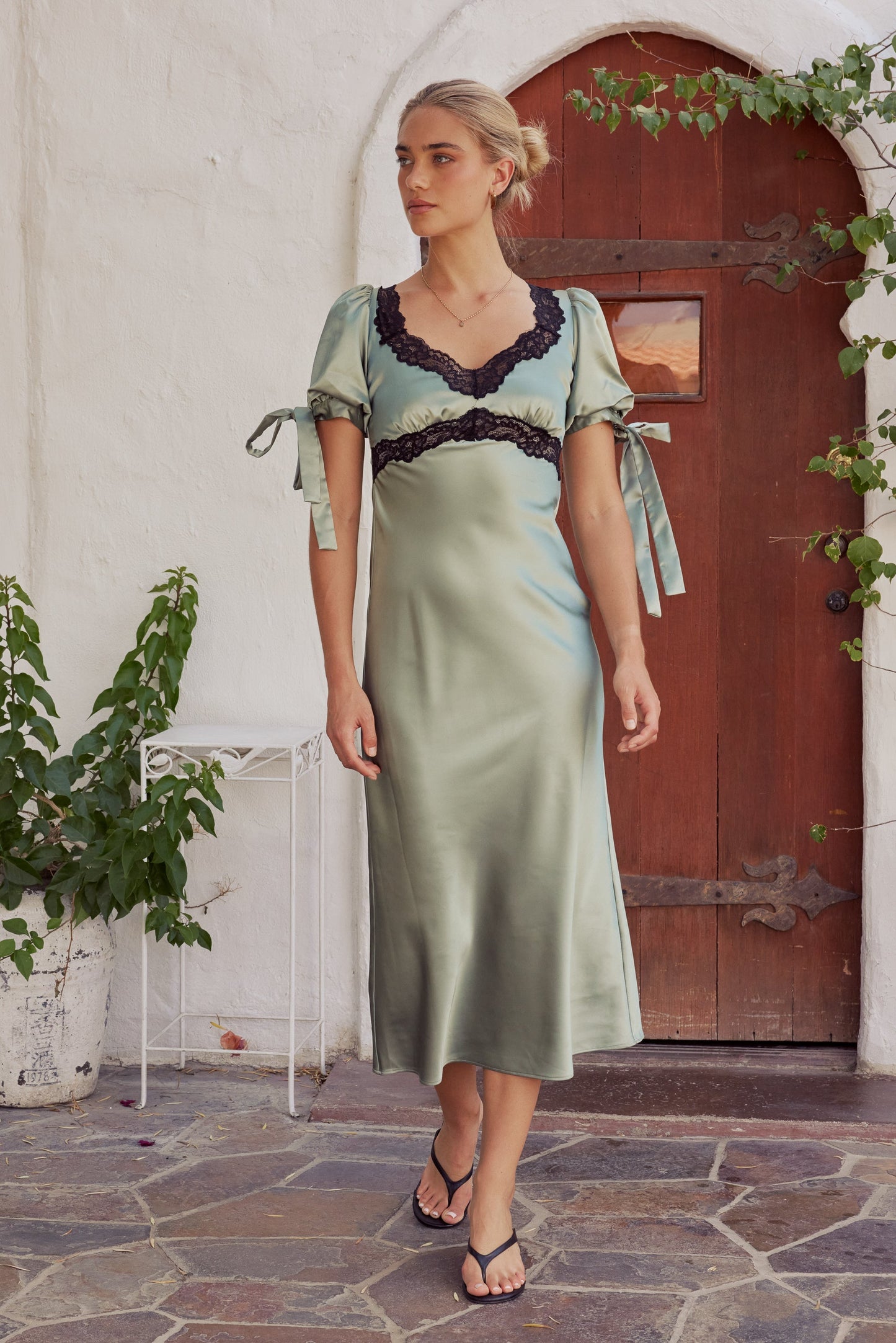 Amanda Lace Trim Maxi Dress in Sage