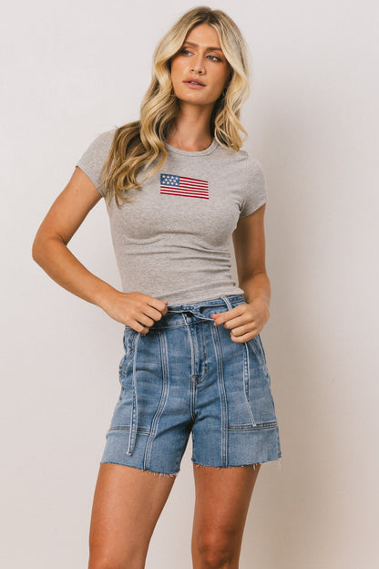 American Flag Tee in Grey - FINAL SALE