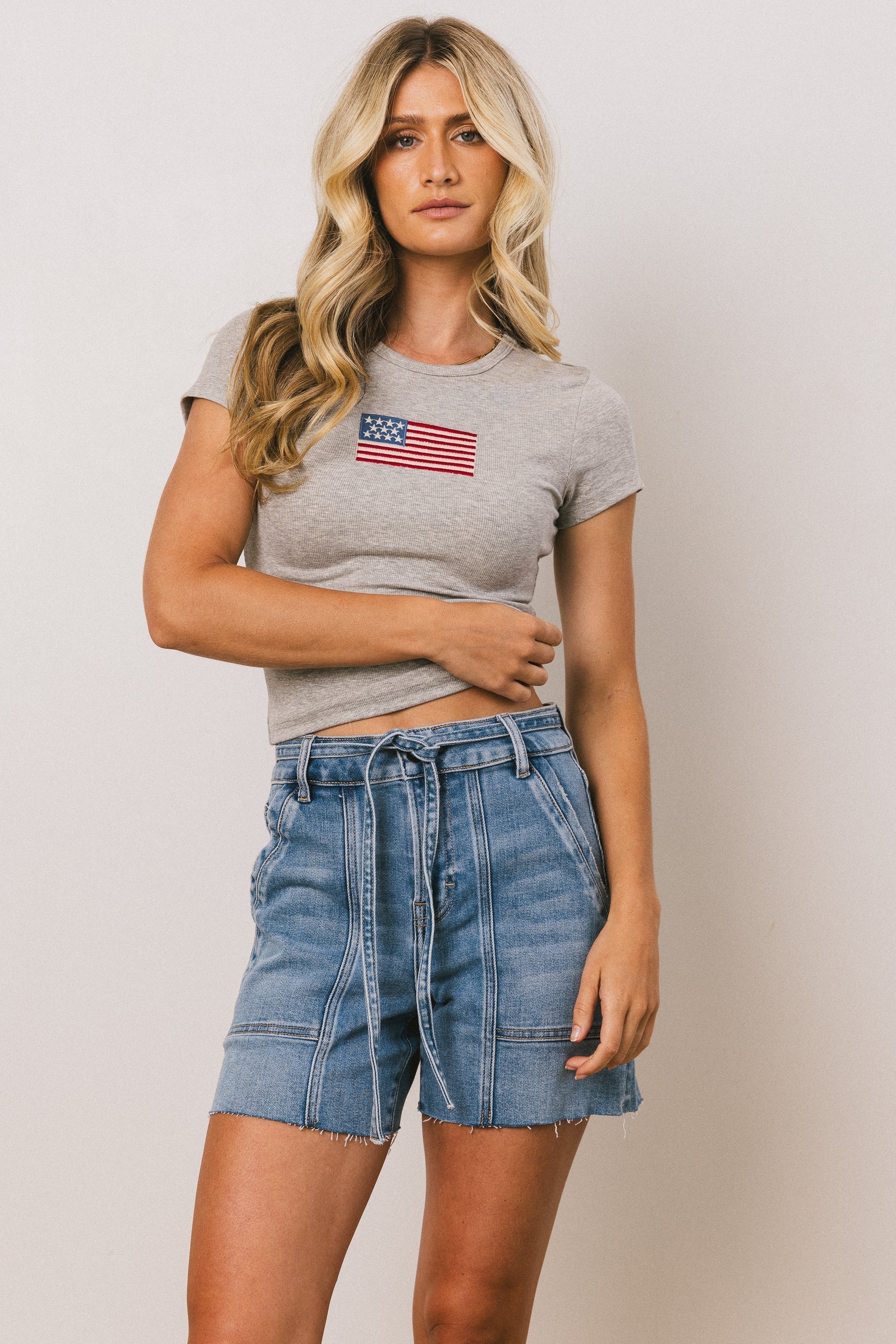 American Flag Tee in Grey - FINAL SALE