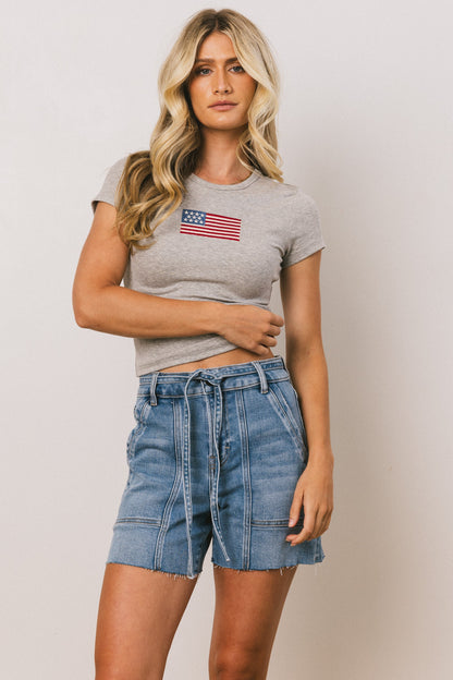 American Flag Tee in Grey - FINAL SALE