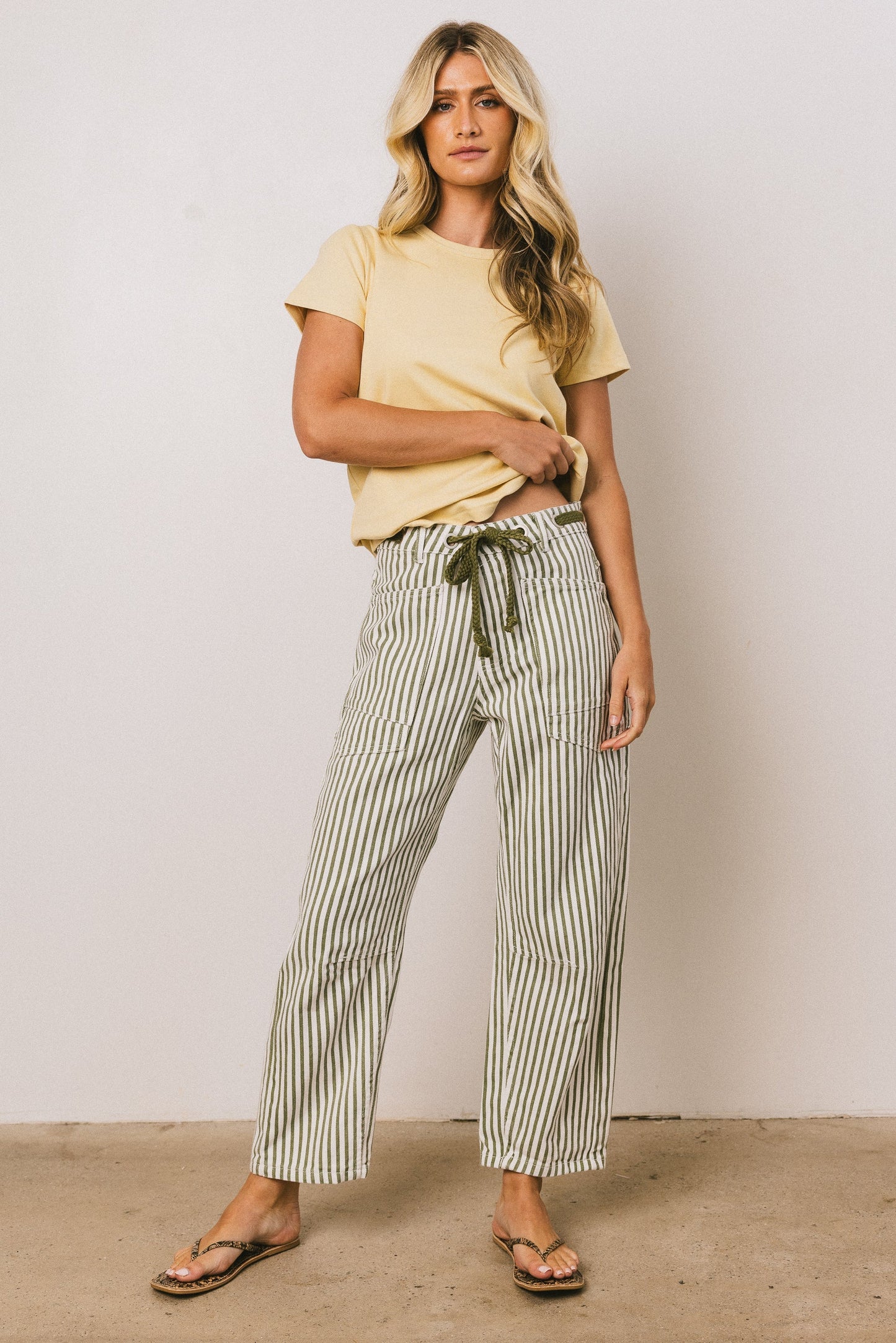 Jocelyn Barrel Jeans in Green Stripe - FINAL SALE