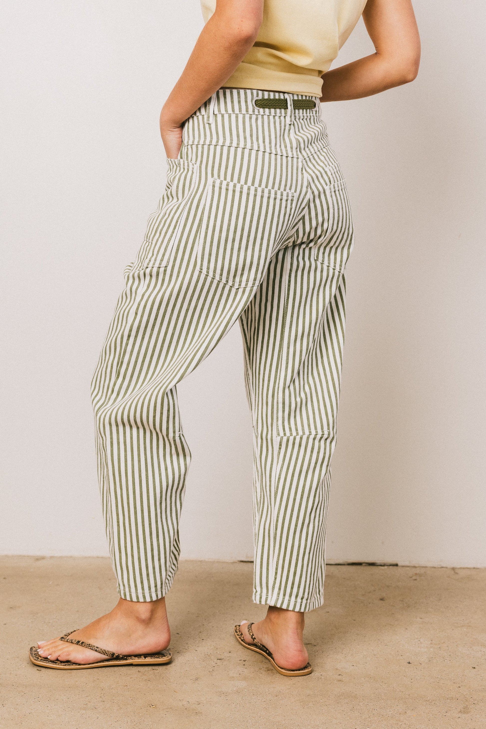 Jocelyn Barrel Jeans in Green Stripe - FINAL SALE