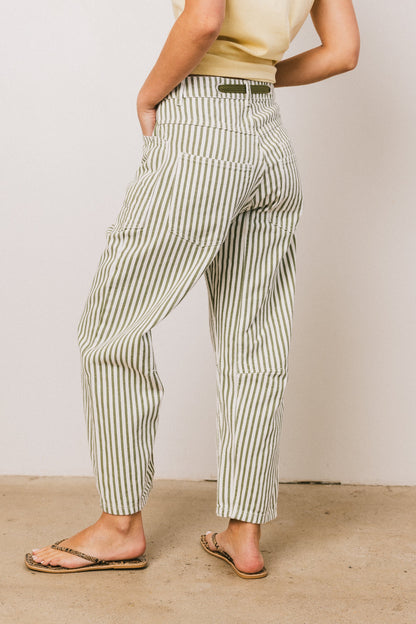 Jocelyn Barrel Jeans in Green Stripe - FINAL SALE