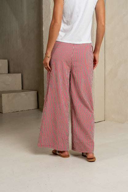 Ada Gingham Wide Leg Pants in Red - FINAL SALE