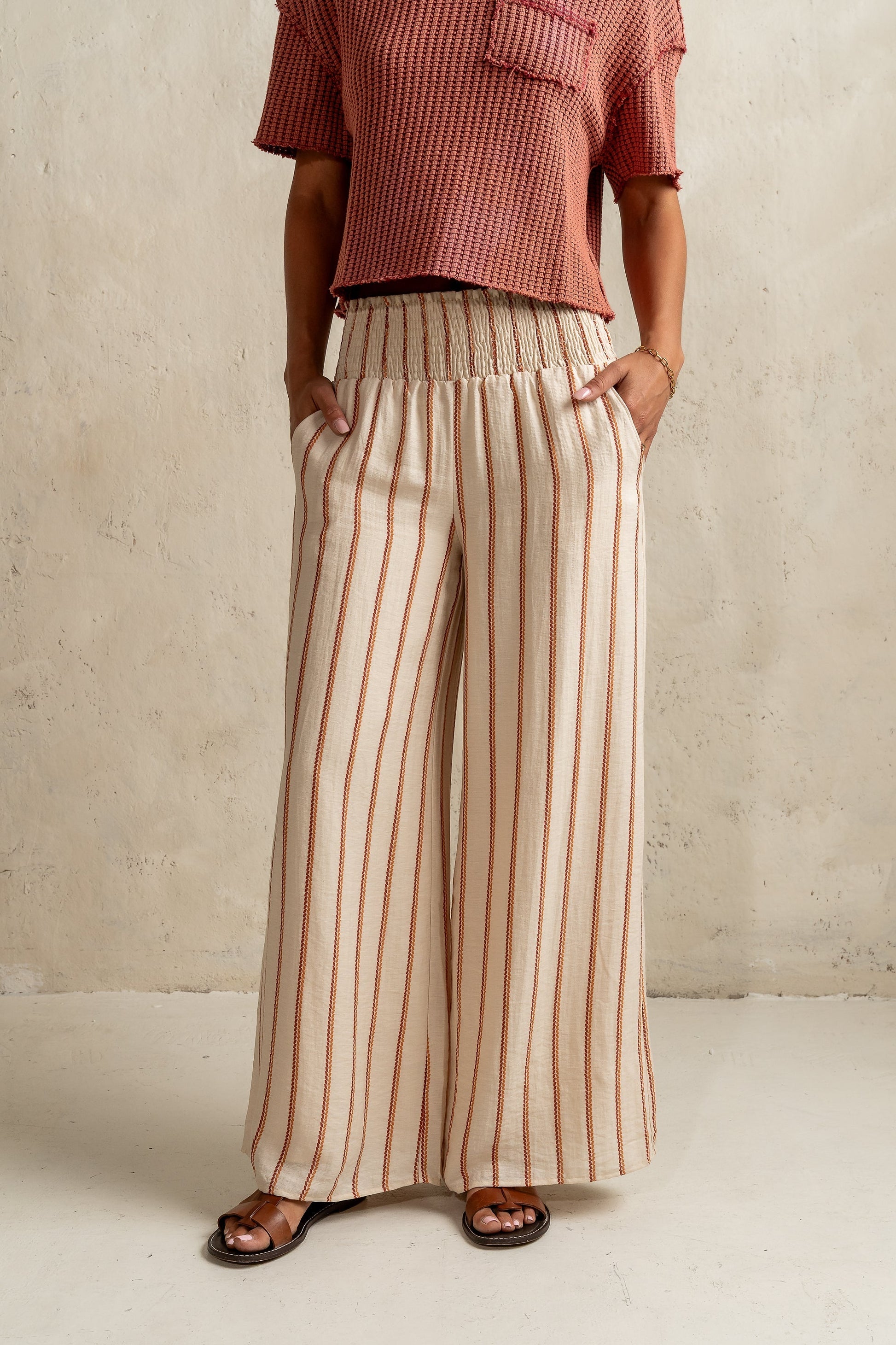 Emery Striped Wide-Leg Pants in Taupe - FINAL SALE