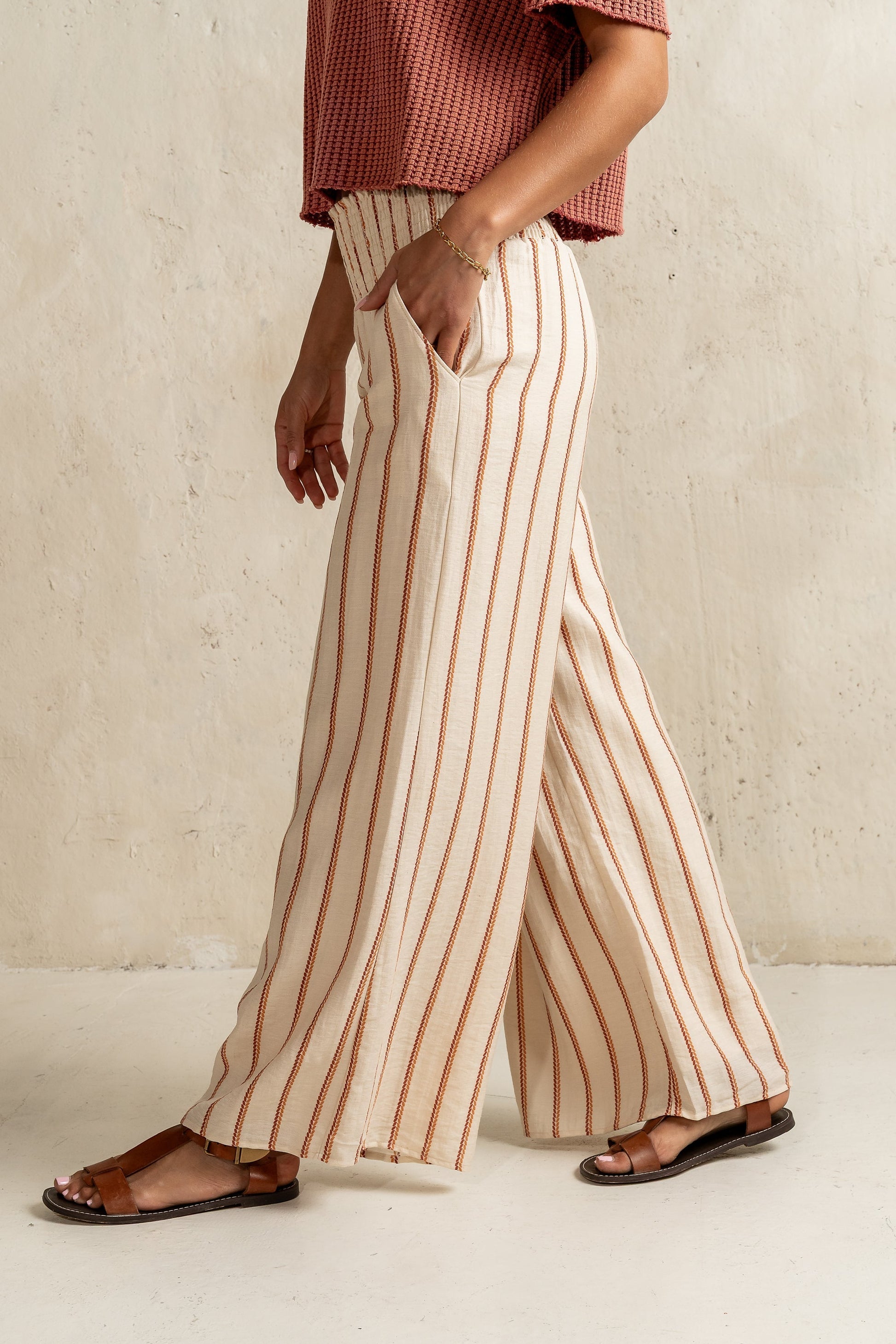 Emery Striped Wide-Leg Pants in Taupe - FINAL SALE