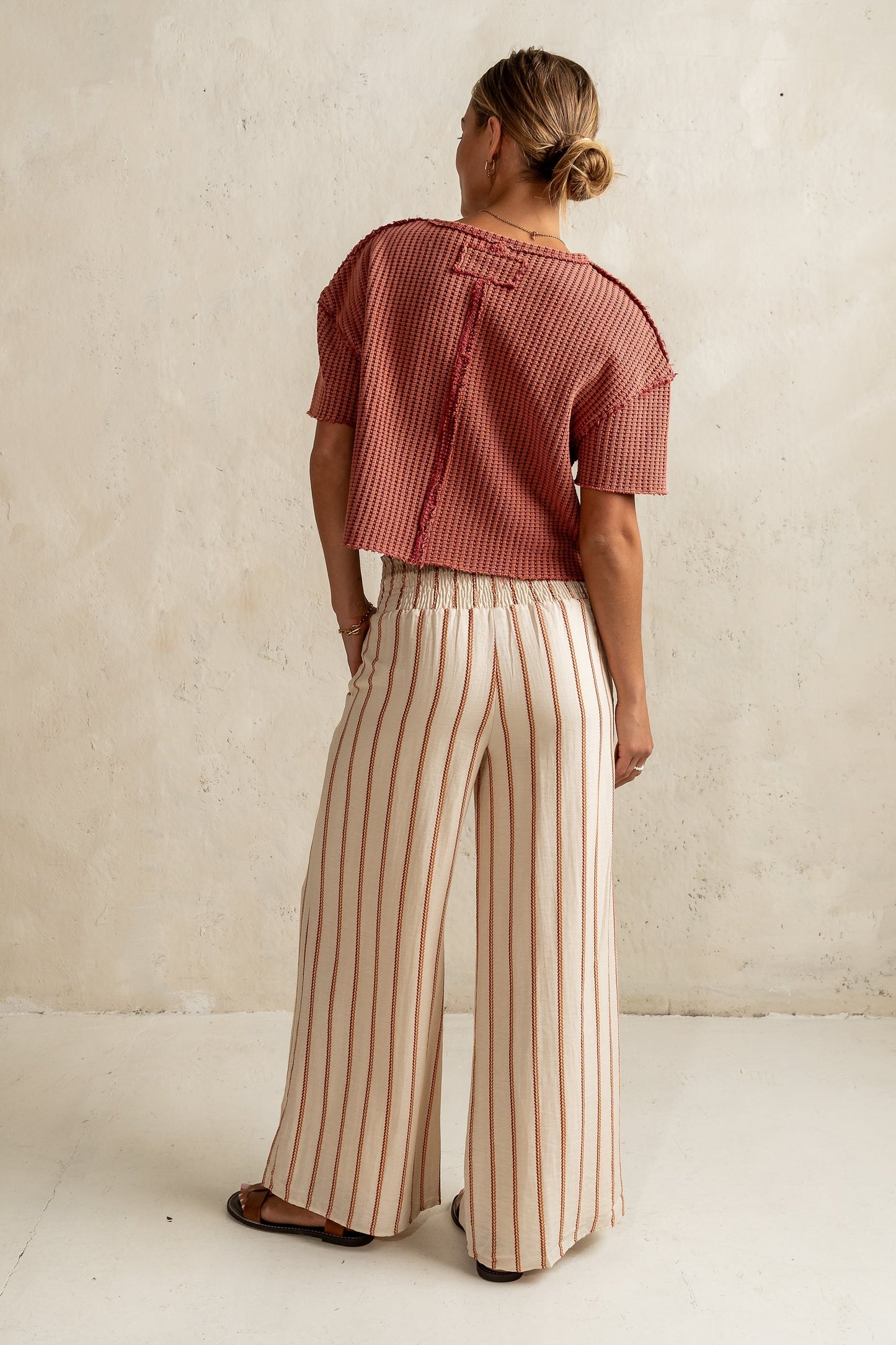 Emery Striped Wide-Leg Pants in Taupe - FINAL SALE