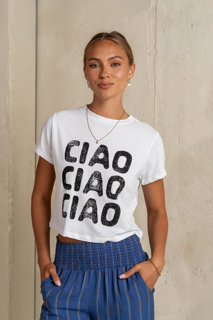 Ciao Graphic Tee in White - FINAL SALE