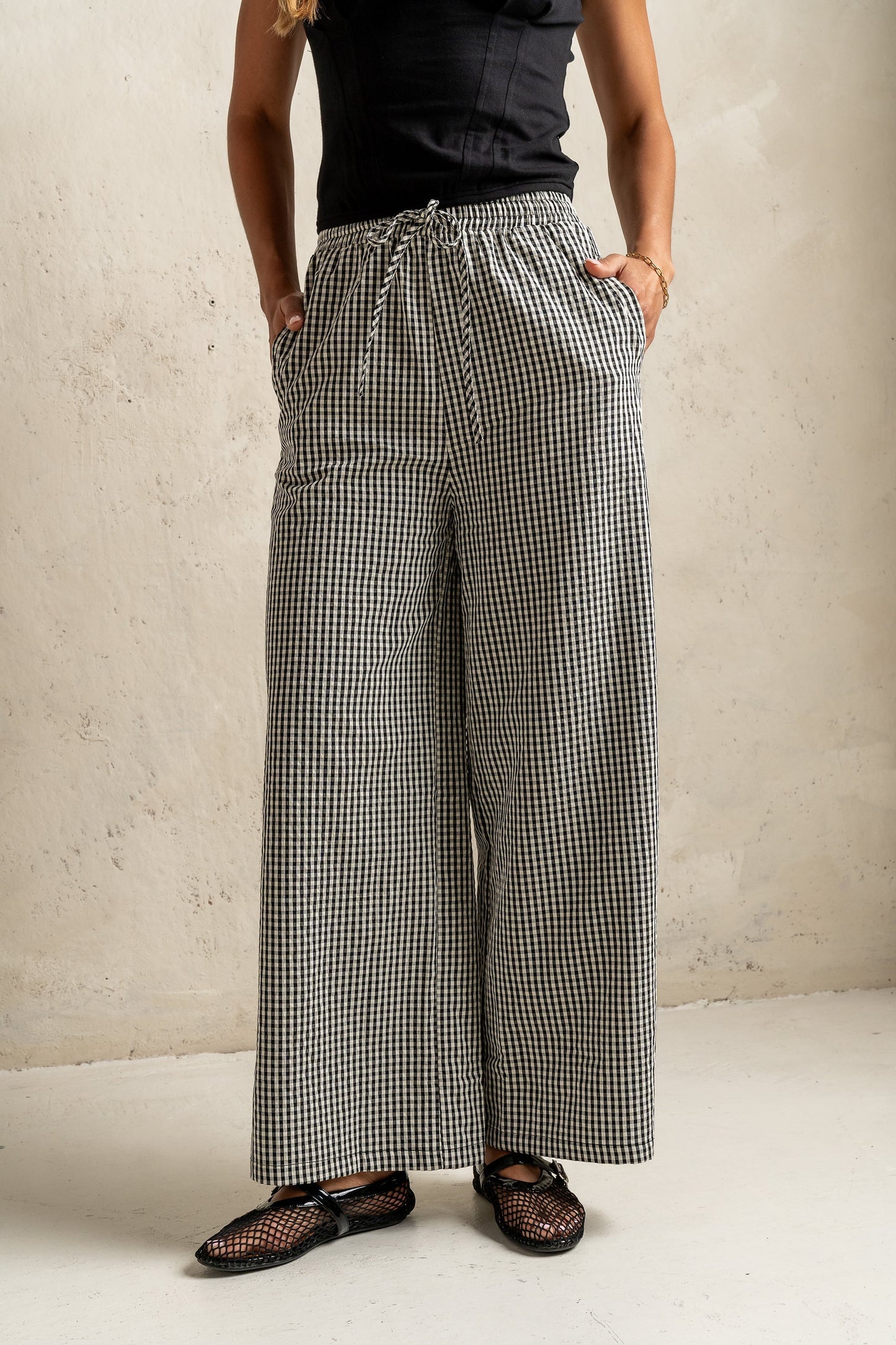 Ada Gingham Wide Leg Pants in Black - FINAL SALE