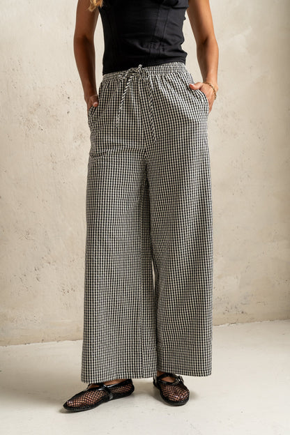 Ada Gingham Wide Leg Pants in Black - FINAL SALE