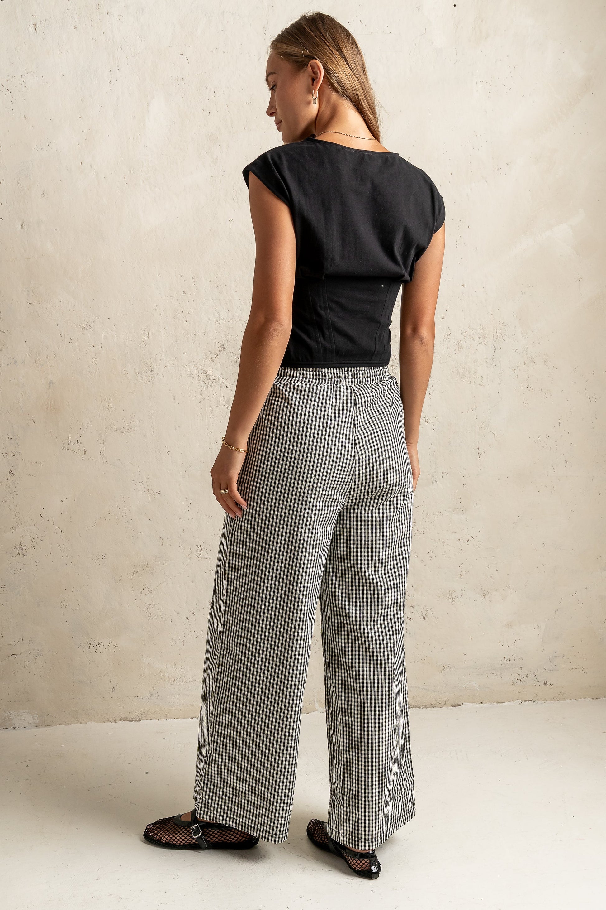 Ada Gingham Wide Leg Pants in Black - FINAL SALE