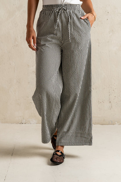 Ada Gingham Wide Leg Pants in Black - FINAL SALE