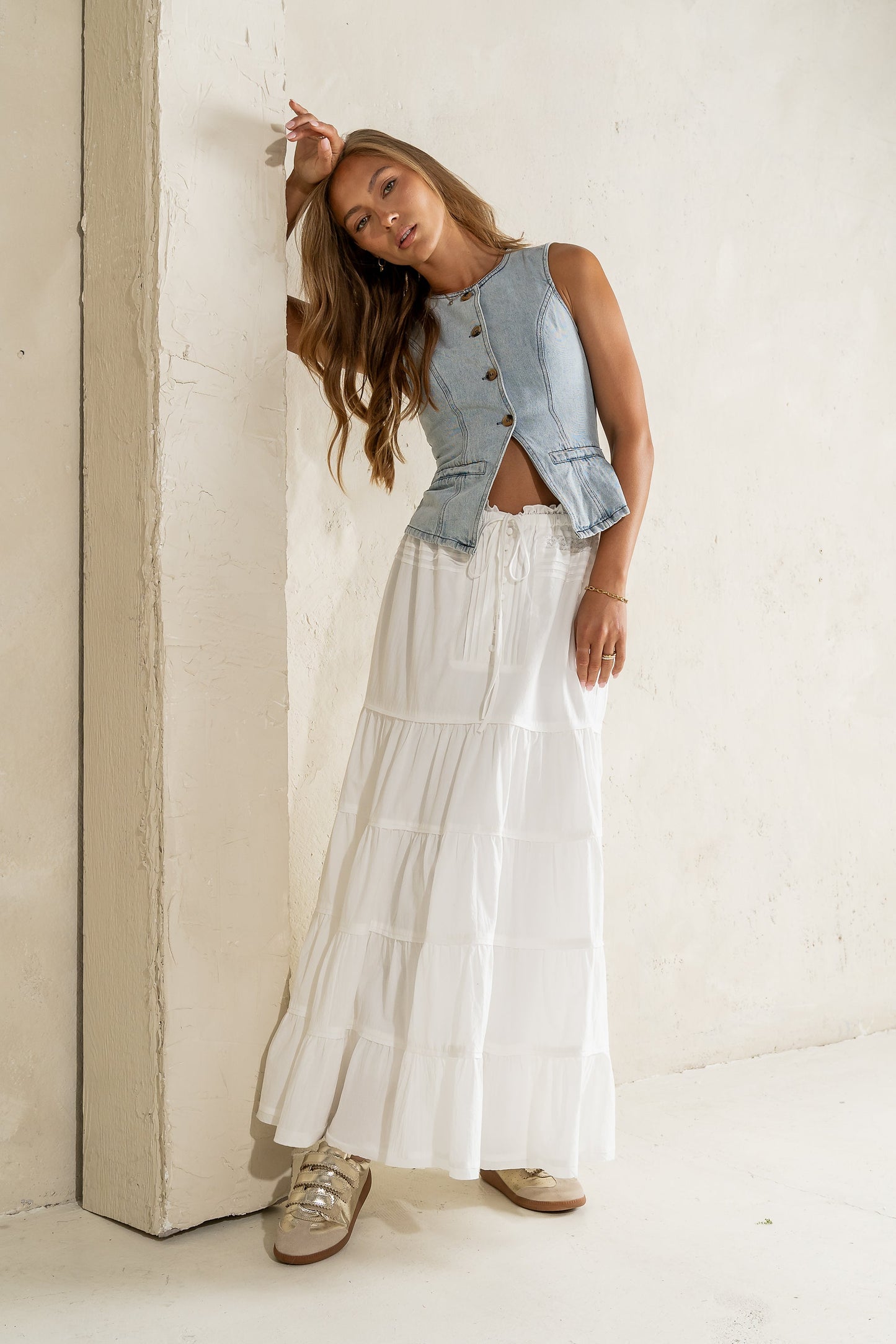 Mira Maxi Skirt in White - FINAL SALE