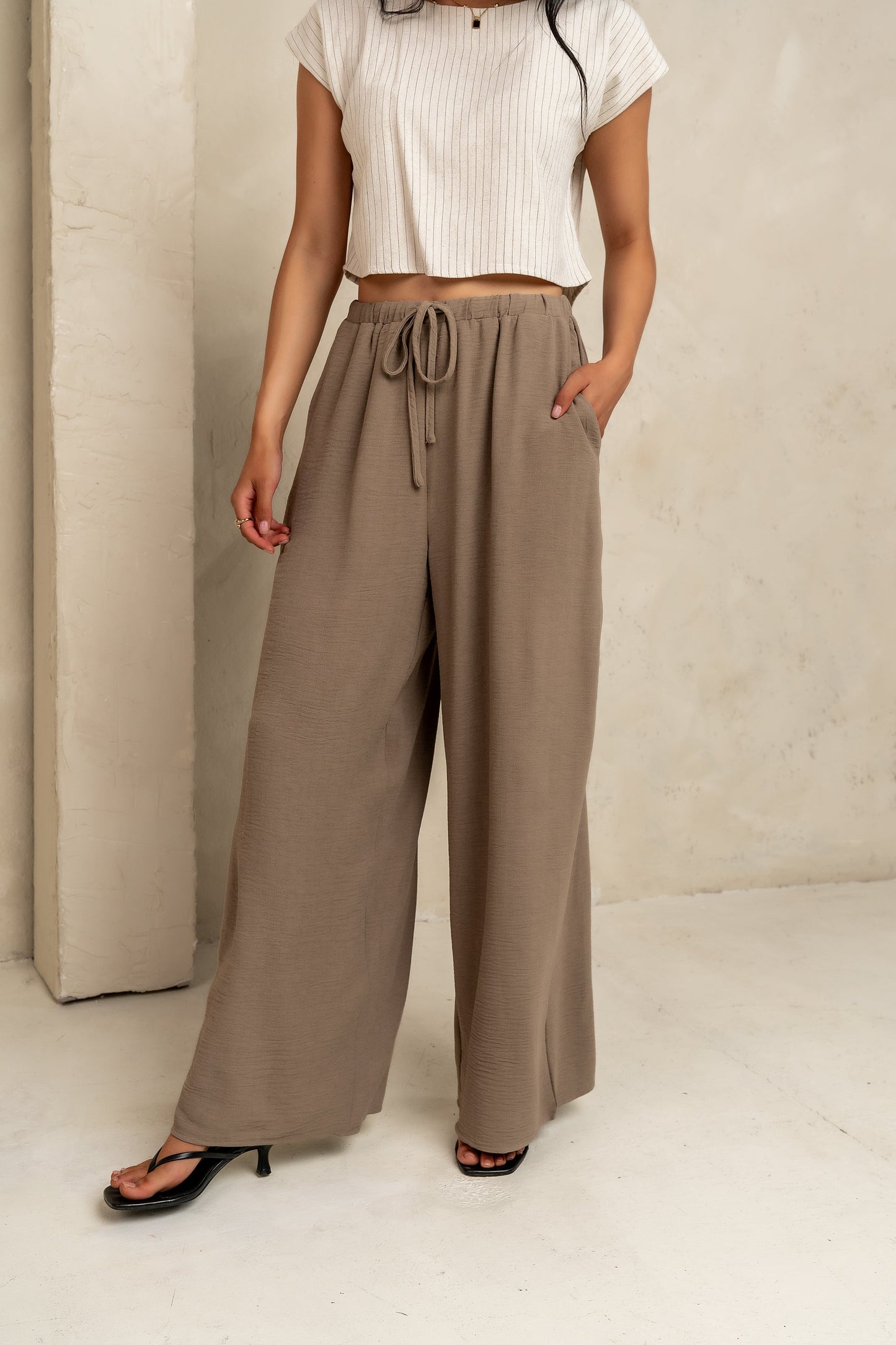 Salma Wide Leg Pants in Taupe