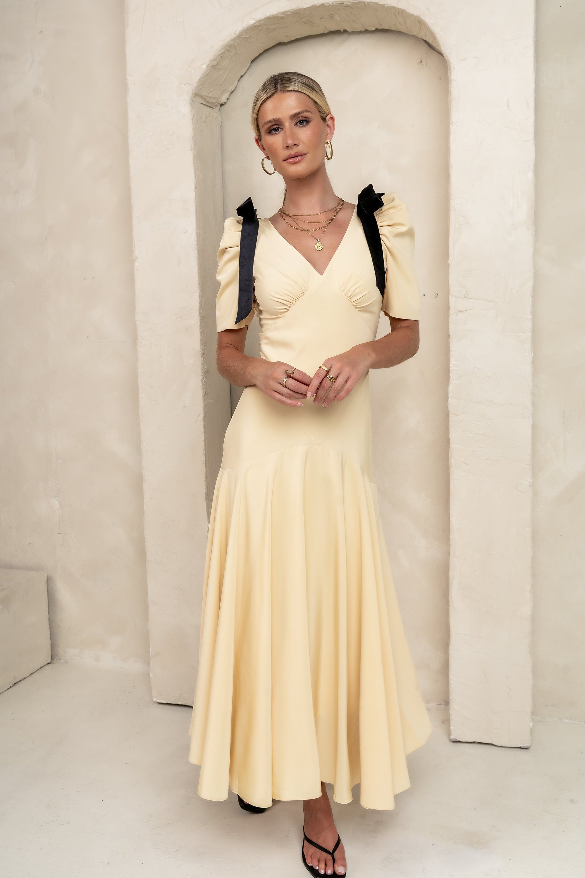 Nellie Drop Waist Maxi Dress in Yellow
