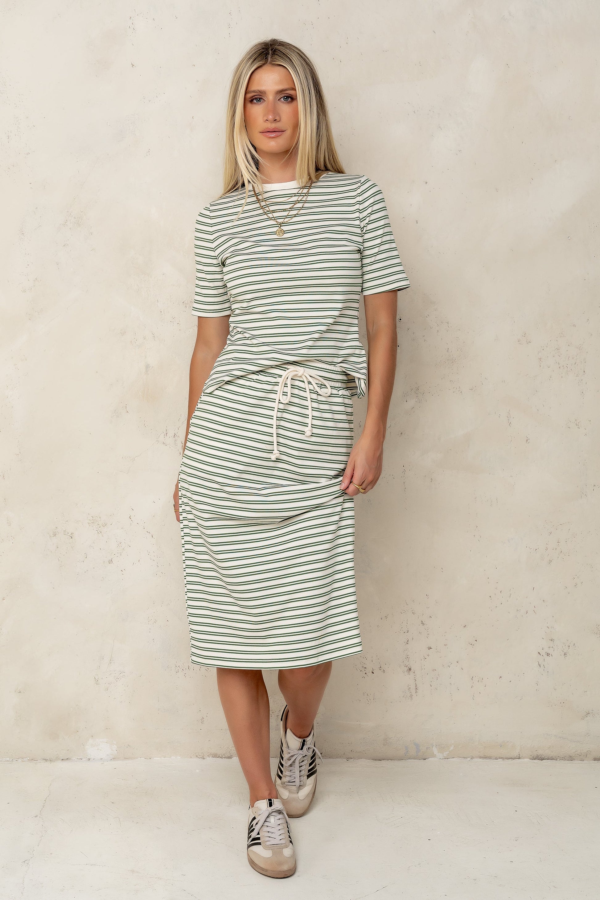 Niya Striped Midi Skirt in Green - FINAL SALE