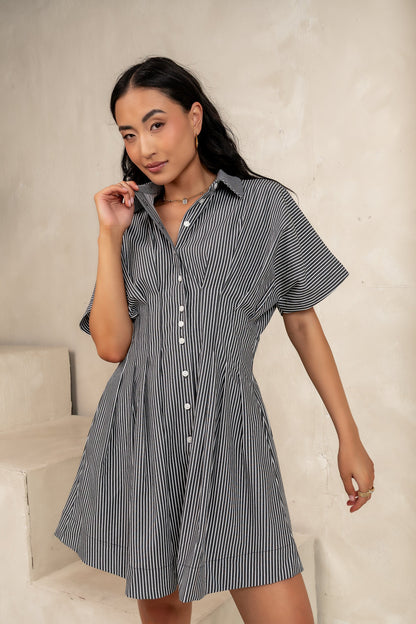 Erica Button Front Mini Dress in Grey - FINAL SALE