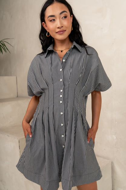 Erica Button Front Mini Dress in Grey - FINAL SALE