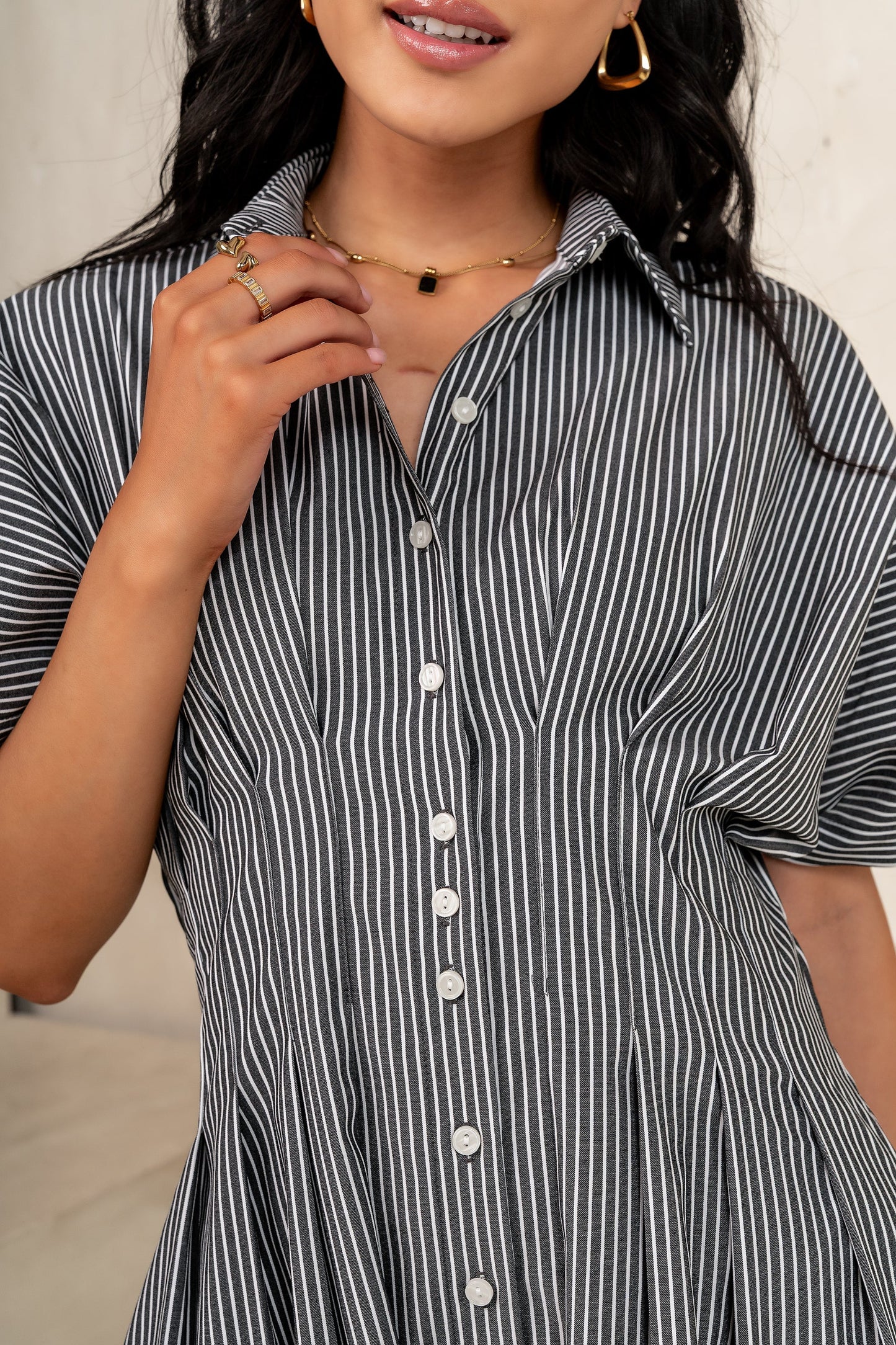 Erica Button Front Mini Dress in Grey - FINAL SALE