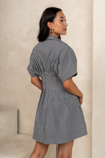 Erica Button Front Mini Dress in Grey - FINAL SALE