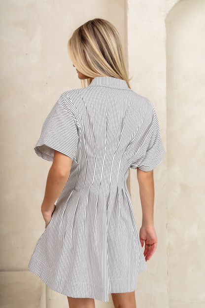 Erica Button Front Mini Dress in White - FINAL SALE