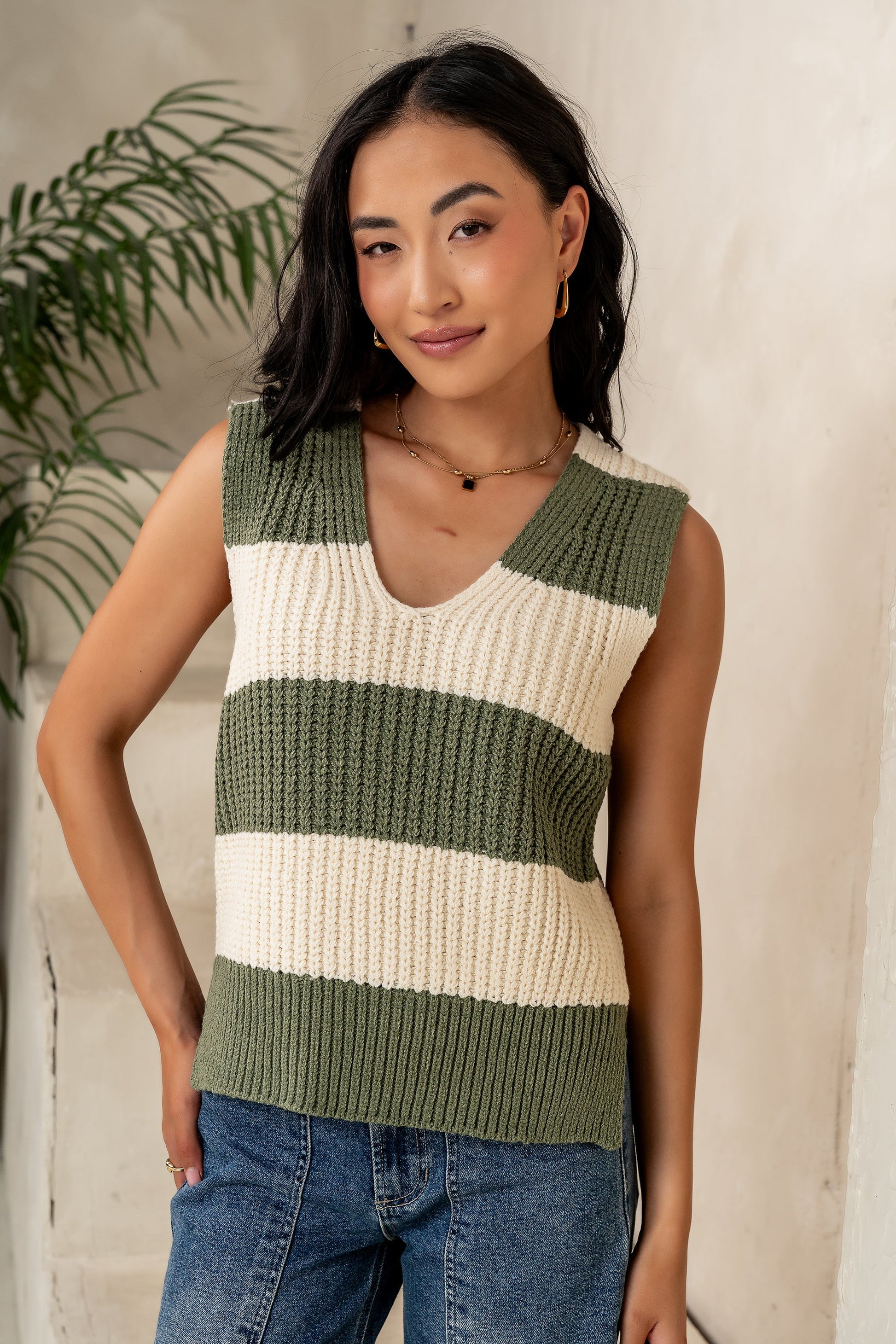 Yasmin Striped Sweater in Olive - FINAL SALE